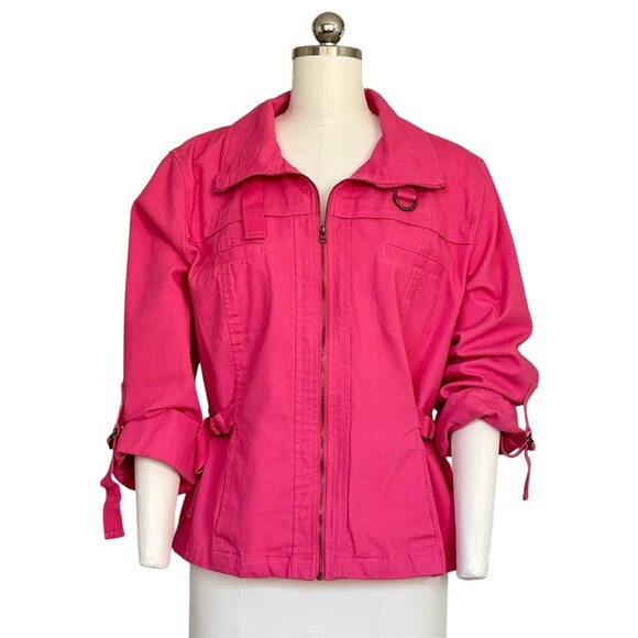 Ruby Rd Jacket Womens Size 16 Pink Zip Front Utility Roll Tab Sleeves - Picture 7 of 9